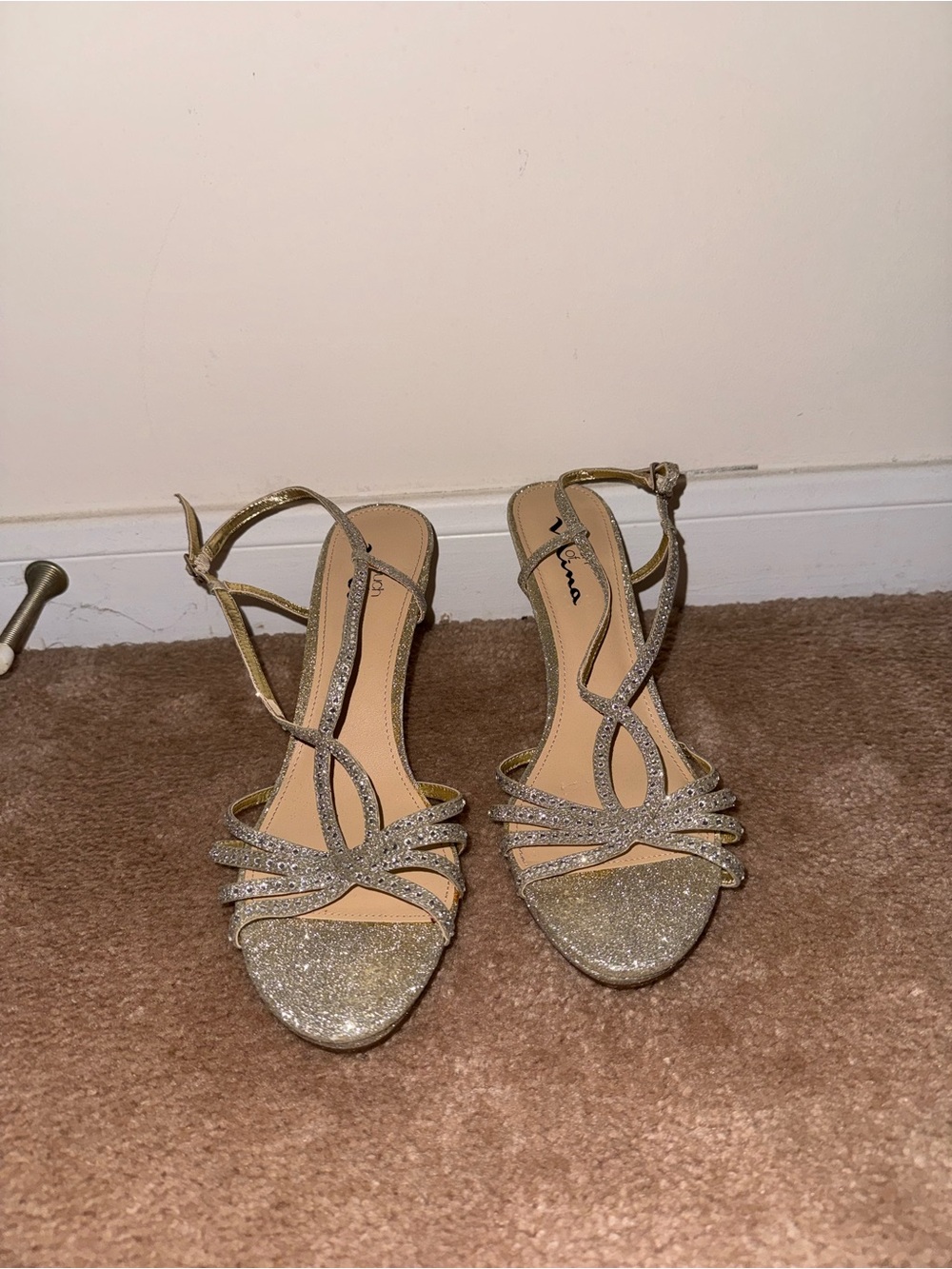Touch of Nina Gold Glitter Strappy Heeled Sandals